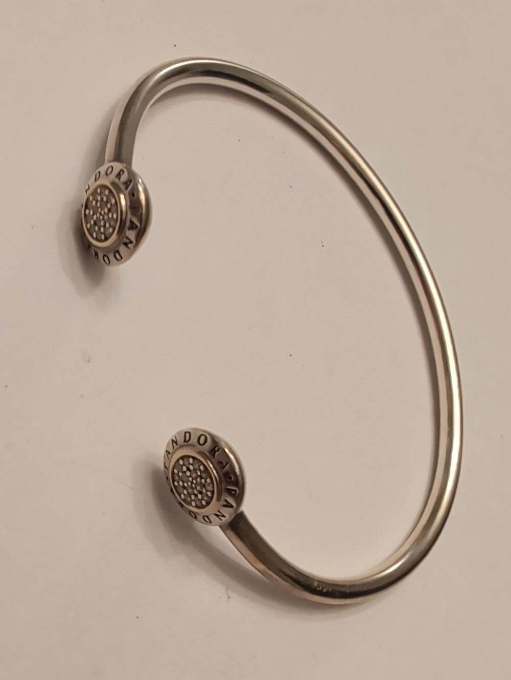 Pandora Sterling Silver Open Cuff Bracelet with Pave Logo Ends - Silver